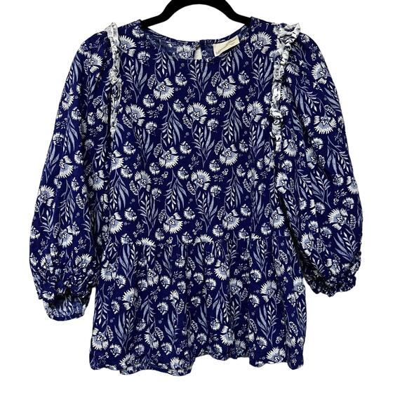 Universal Thread Tops - Universal Thread Floral Boho Blue Printed Shirt Size Small